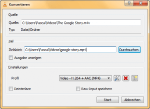 VLC Konvertieren Dialog VLC Konvertieren Dialog