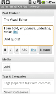 Wordpress für Android 1.3 Editor