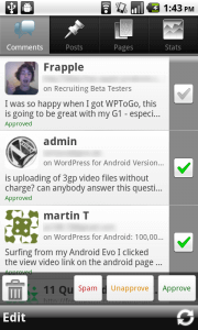 Wordpress für Android 1.3 Kommentare
